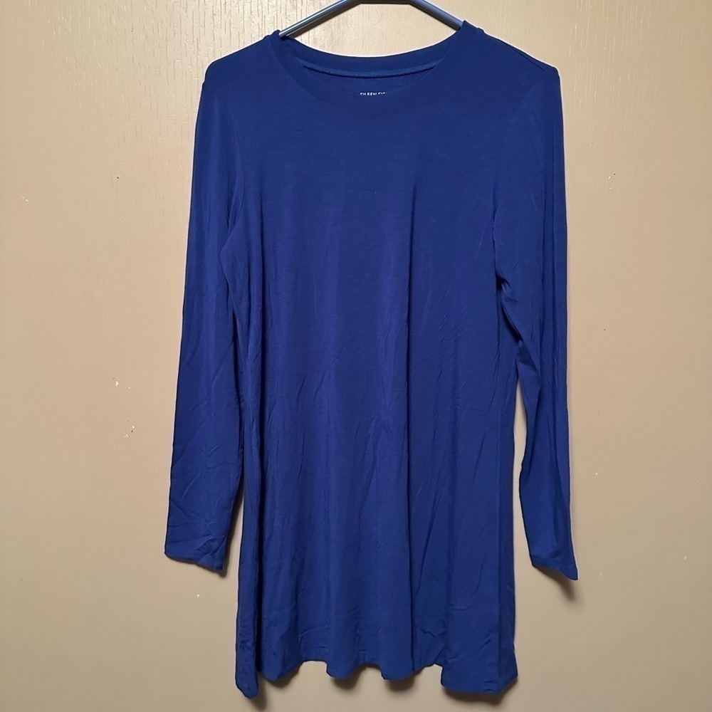 Eileen Fisher Small Blue Fine Jersey Bateau Neck Tunic
